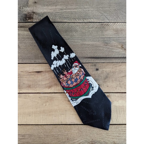 Vtg Hallmark Cards Yule Tie Greetings Hot Tub Santa Reindeer - Picture 1 of 7